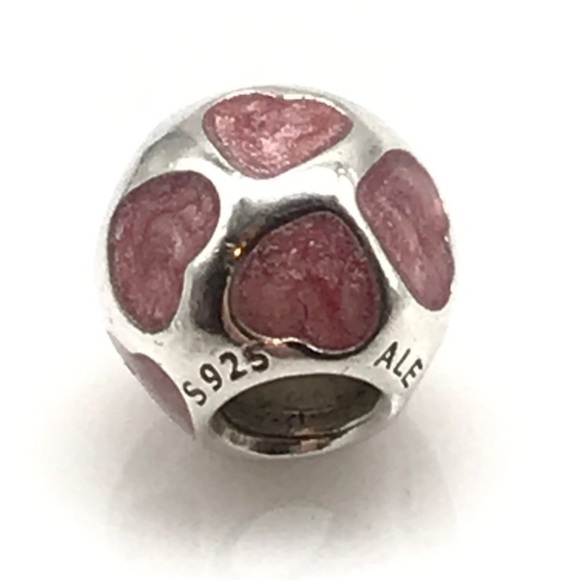 Pandora Pink Enamel Heart Love You Retired Bead Charm Valentine's Day - Picture 5 of 5